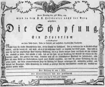 Die Schöpfung, Anschlagzettel zur ersten öffentlichen Aufführung im Burgtheater am 19. März 1799